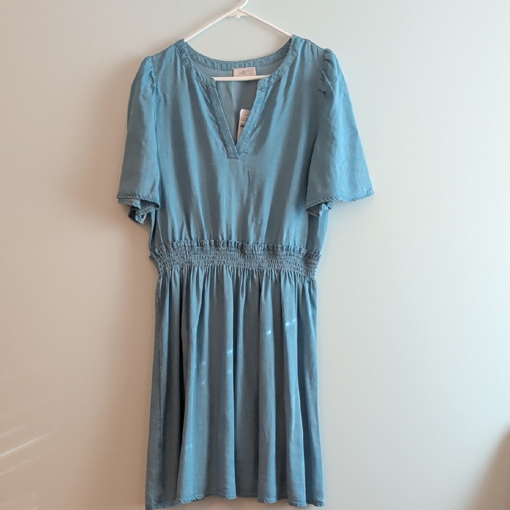 LOFT Sky Blue Smocked Mini Dress